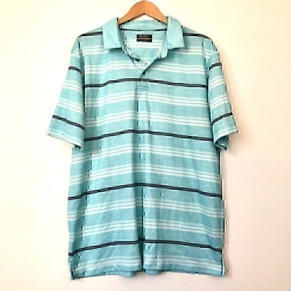 BEN HOGAN Mens Performance Aqua Blue Gray Stripe Lightweight Golf Polo Shirt XL